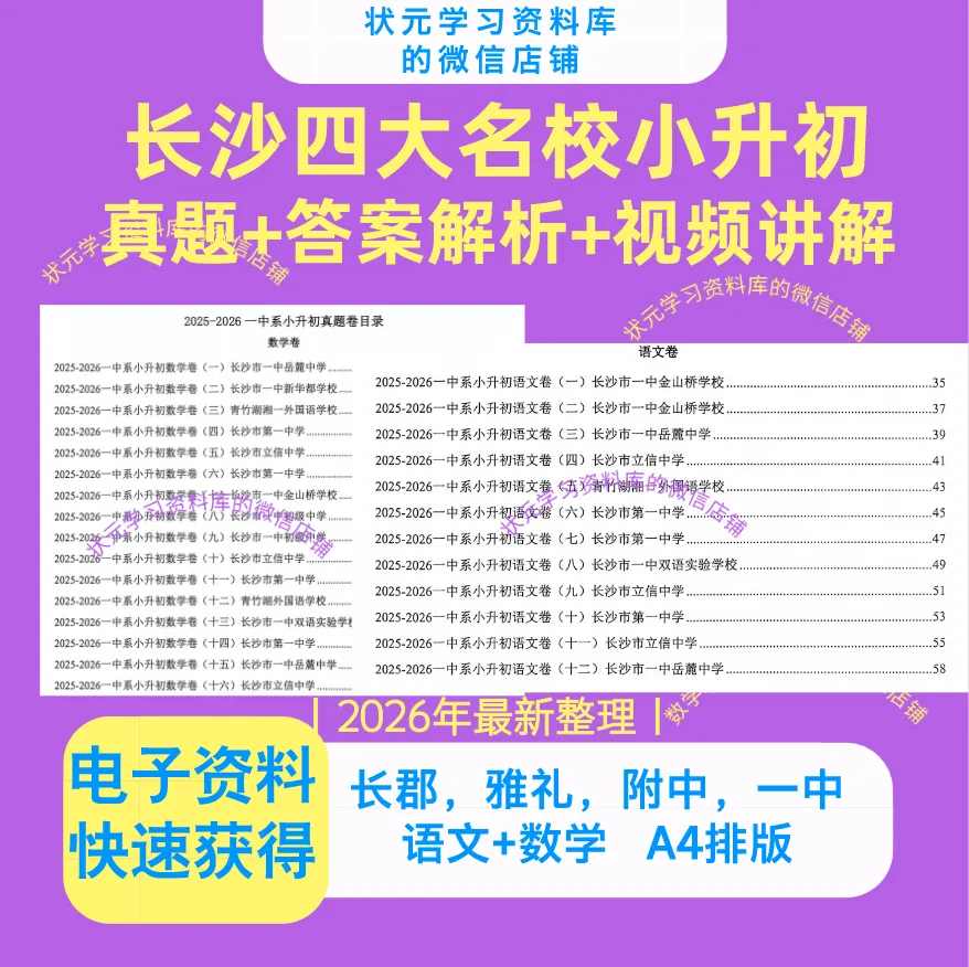 湖南长沙四大名校小升初语文数学真题,长郡中学,雅礼中学,湖南师大附中,长沙市一中小升初,解析,视频讲解,电子档-第1张图片-四季读书网