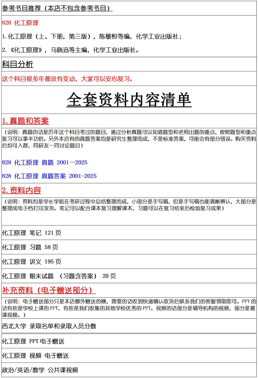 西北大学2027考研真题和资料 | 西北大学化学工程考研828化工原理答案笔记习题!持续更新中…-第12张图片-四季读书网