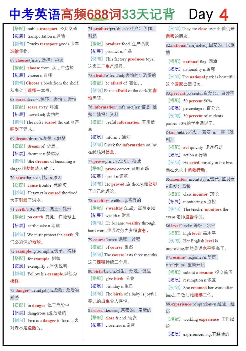 中考688高频词汇背默版-第5张图片-四季读书网