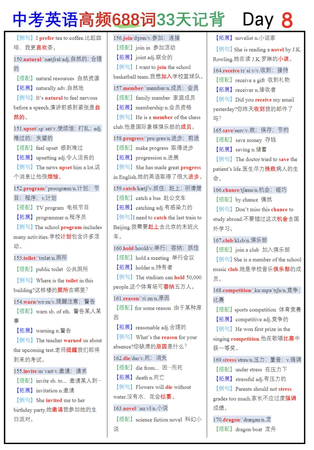 中考688高频词汇背默版-第9张图片-四季读书网