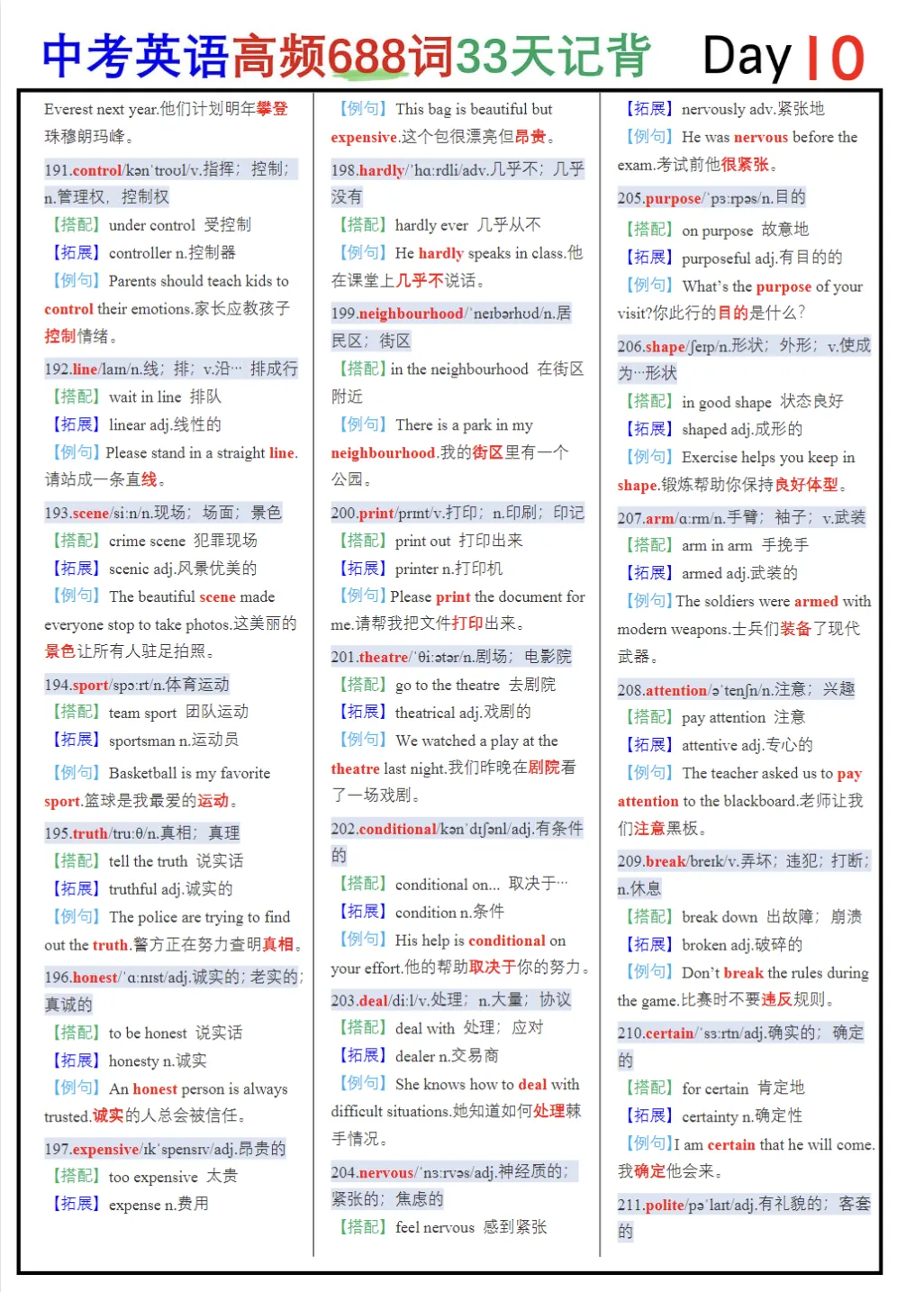 中考688高频词汇背默版-第11张图片-四季读书网