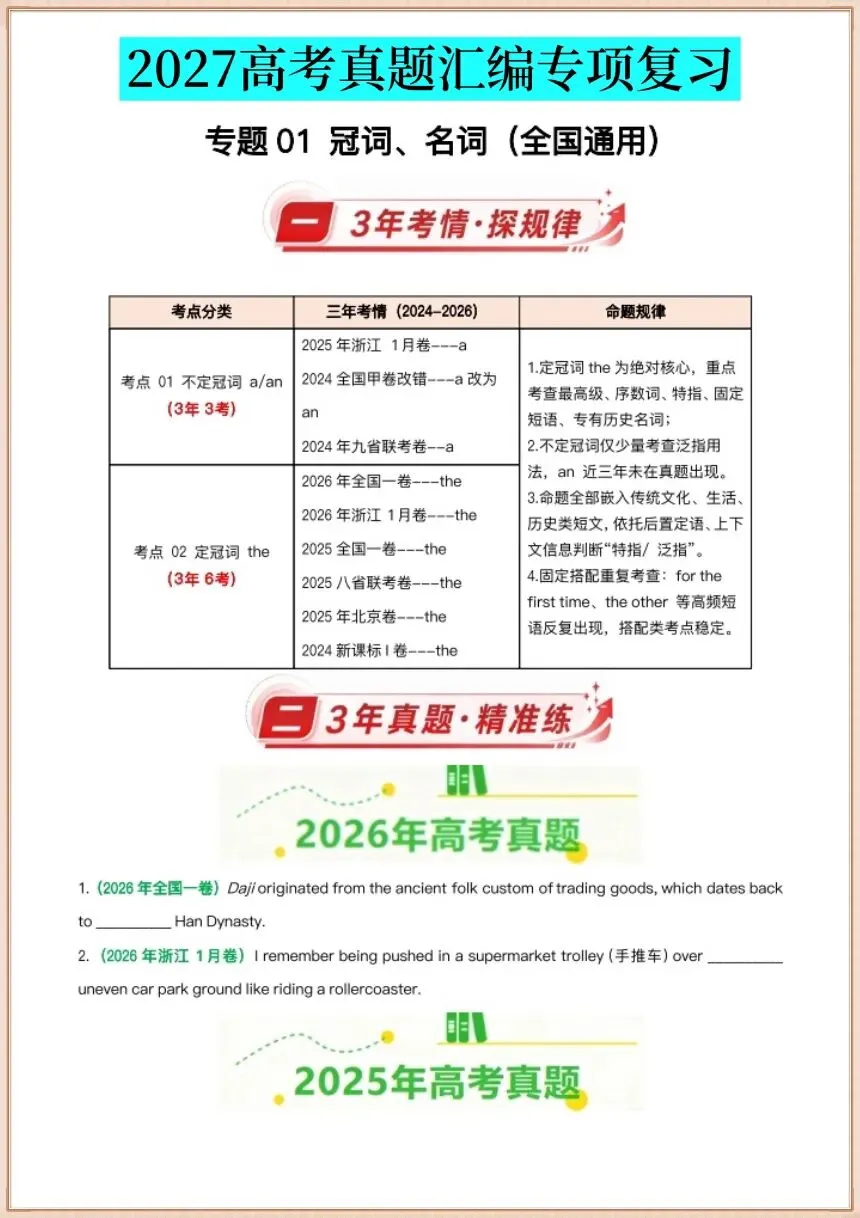 2027高考英语真题汇编专项复习(学生版+教师版)共18个专题,全国通用-第3张图片-四季读书网 2027高考英语真题汇编专项复习(学生版+教师版)共18个专题,全国通用-第3张图片-四季读书网