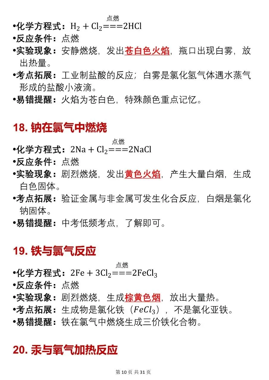 新初三的注意了,2027中考这些化学反应方程式和现象一定要背下来!-第10张图片-四季读书网