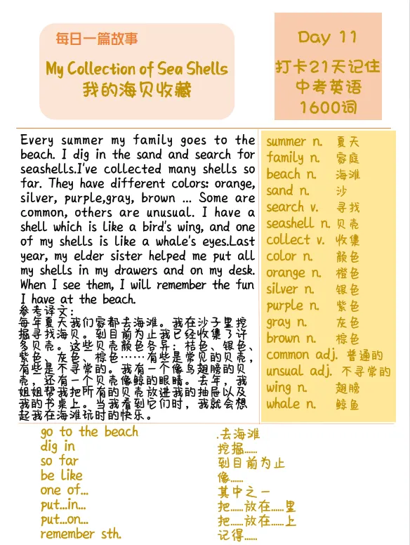 每天一篇故事,21天搞定中考英语1600词(十一)-第2张图片-四季读书网