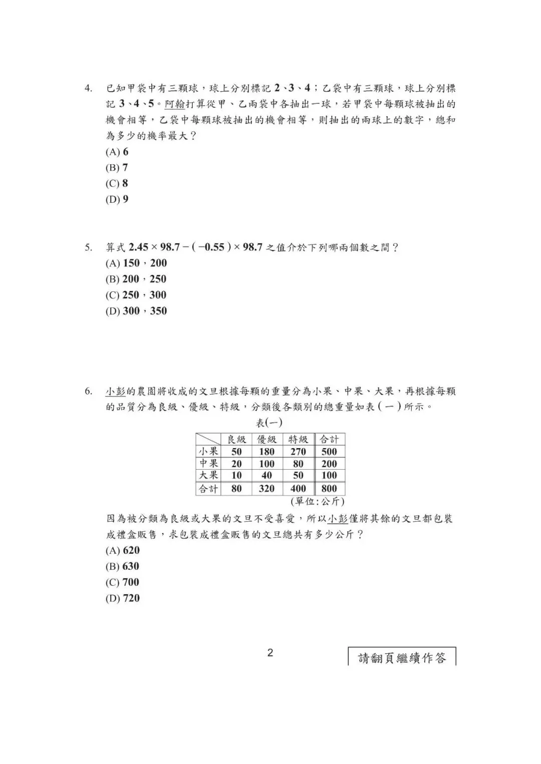 尝鲜 | 2026年台湾省中考数学真题-第4张图片-四季读书网