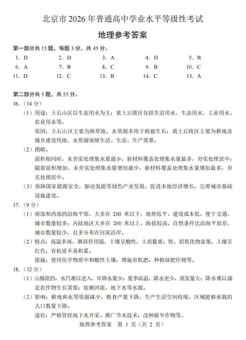 真题!2026年高考地理北京卷及官方答案-第11张图片-四季读书网 真题!2026年高考地理北京卷及官方答案-第11张图片-四季读书网