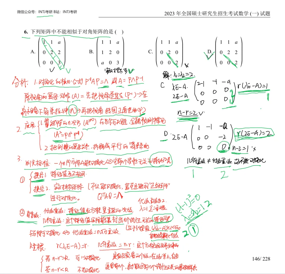 矩阵对角化_数一选择题6_考研真题2023-第2张图片-四季读书网