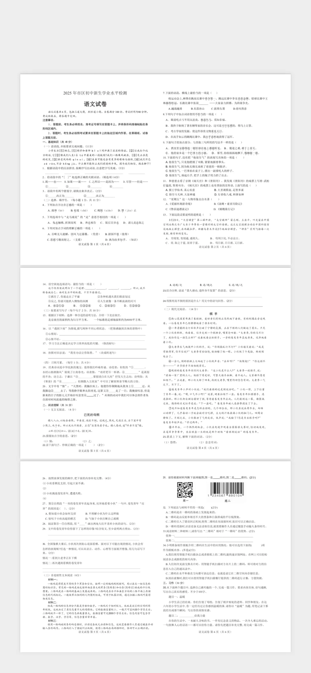 2025年初中分班考试题(真题)-第3张图片-四季读书网