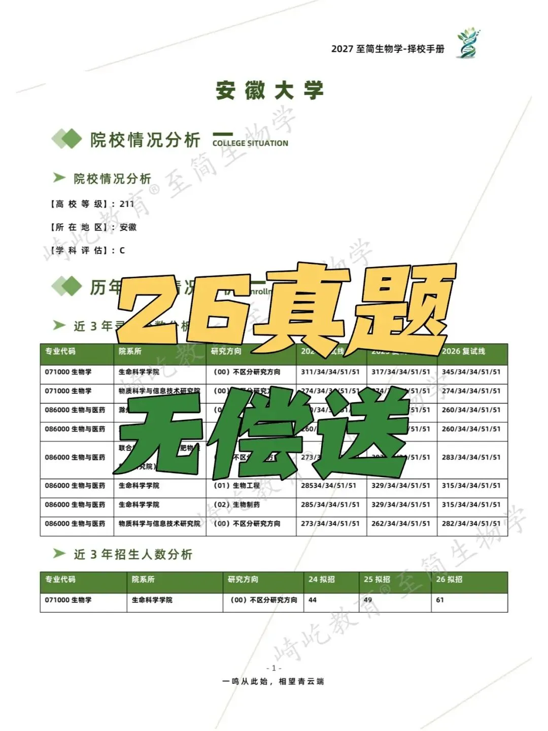 2027考研 安徽大学338生物化学826现代生物学基础考研真题资料 近三年数据+2007-2026真题资料(免费分享26年)-第4张图片-四季读书网
