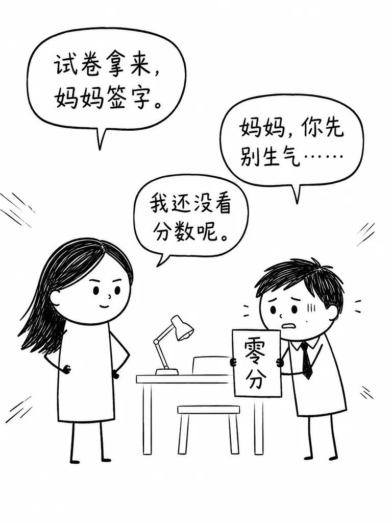 开心一笑:儿子拿着零分试卷让我签字,我气得问他怎么考的,他委屈地说老师规定最低只能给零分,不然还能更低吗?-第1张图片-四季读书网