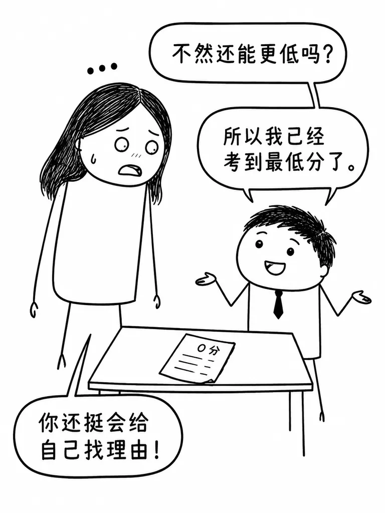 开心一笑:儿子拿着零分试卷让我签字,我气得问他怎么考的,他委屈地说老师规定最低只能给零分,不然还能更低吗?-第4张图片-四季读书网