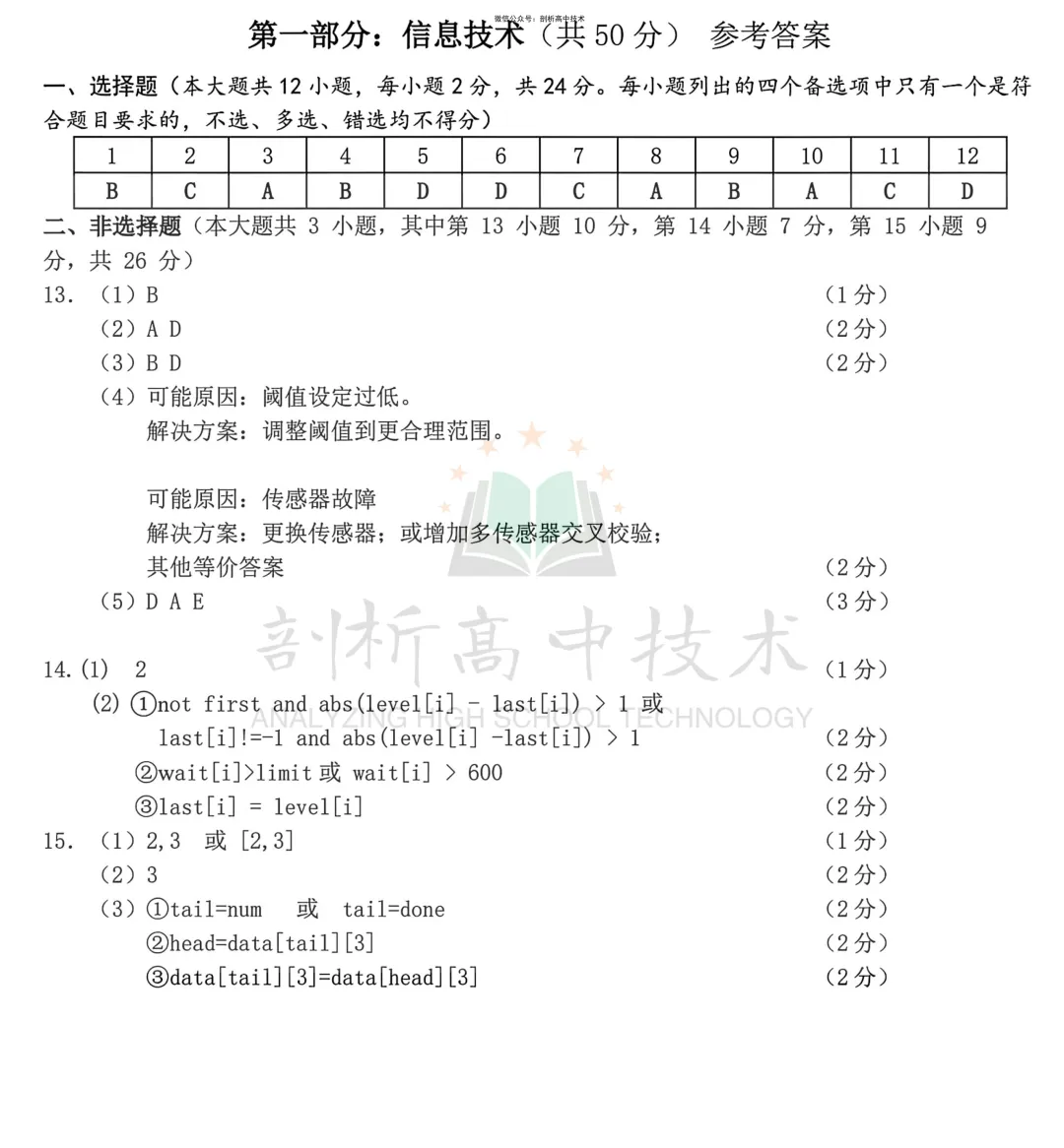 27届高三开学考-浙江Z20高三技术试卷-第13张图片-四季读书网