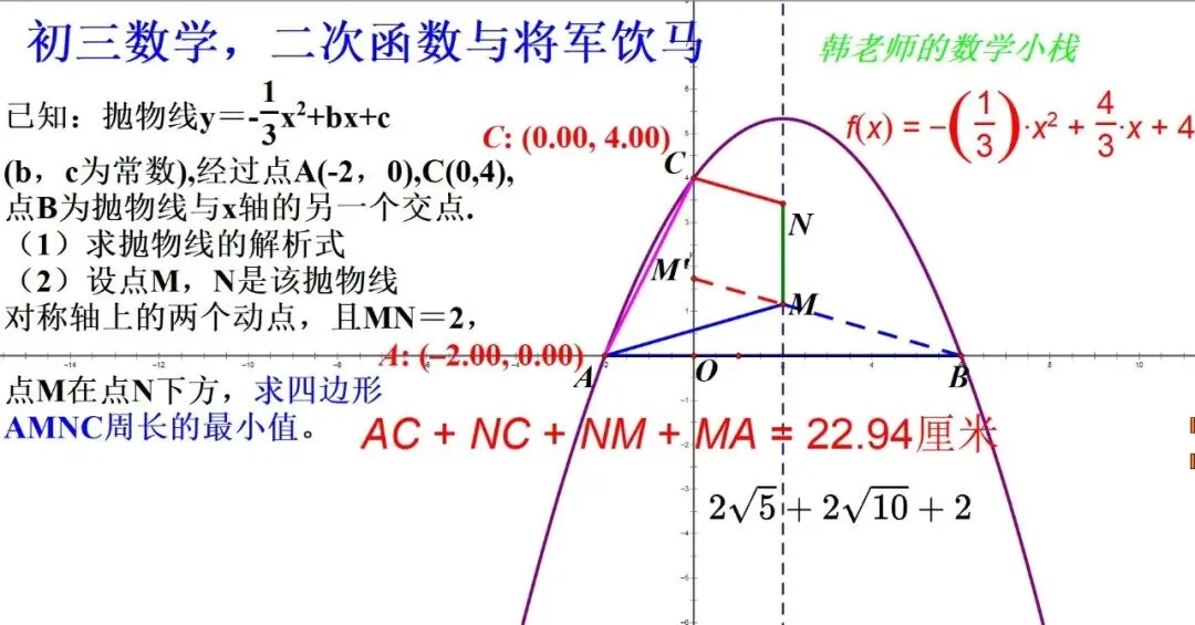 中考高频经典模型:双动点 + 定长线段 + 四边形周长最小.#最短路径#将军饮马#数学#二次函数#压轴题-第6张图片-四季读书网
