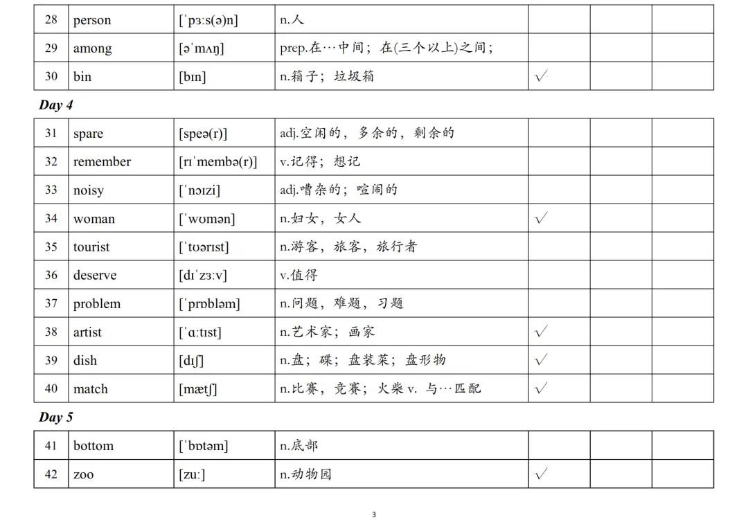 中考英语大纲词汇1600单词33周背诵表+默写表-第4张图片-四季读书网 中考英语大纲词汇1600单词33周背诵表+默写表-第4张图片-四季读书网