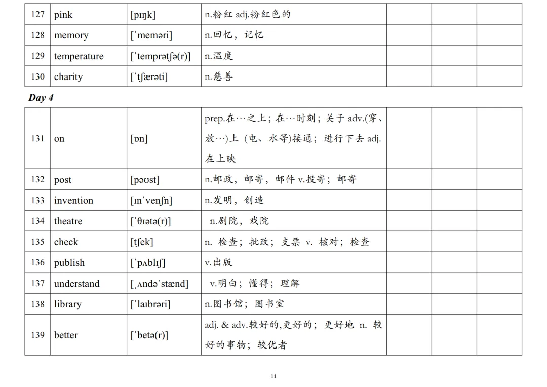 中考英语大纲词汇1600单词33周背诵表+默写表-第12张图片-四季读书网 中考英语大纲词汇1600单词33周背诵表+默写表-第12张图片-四季读书网