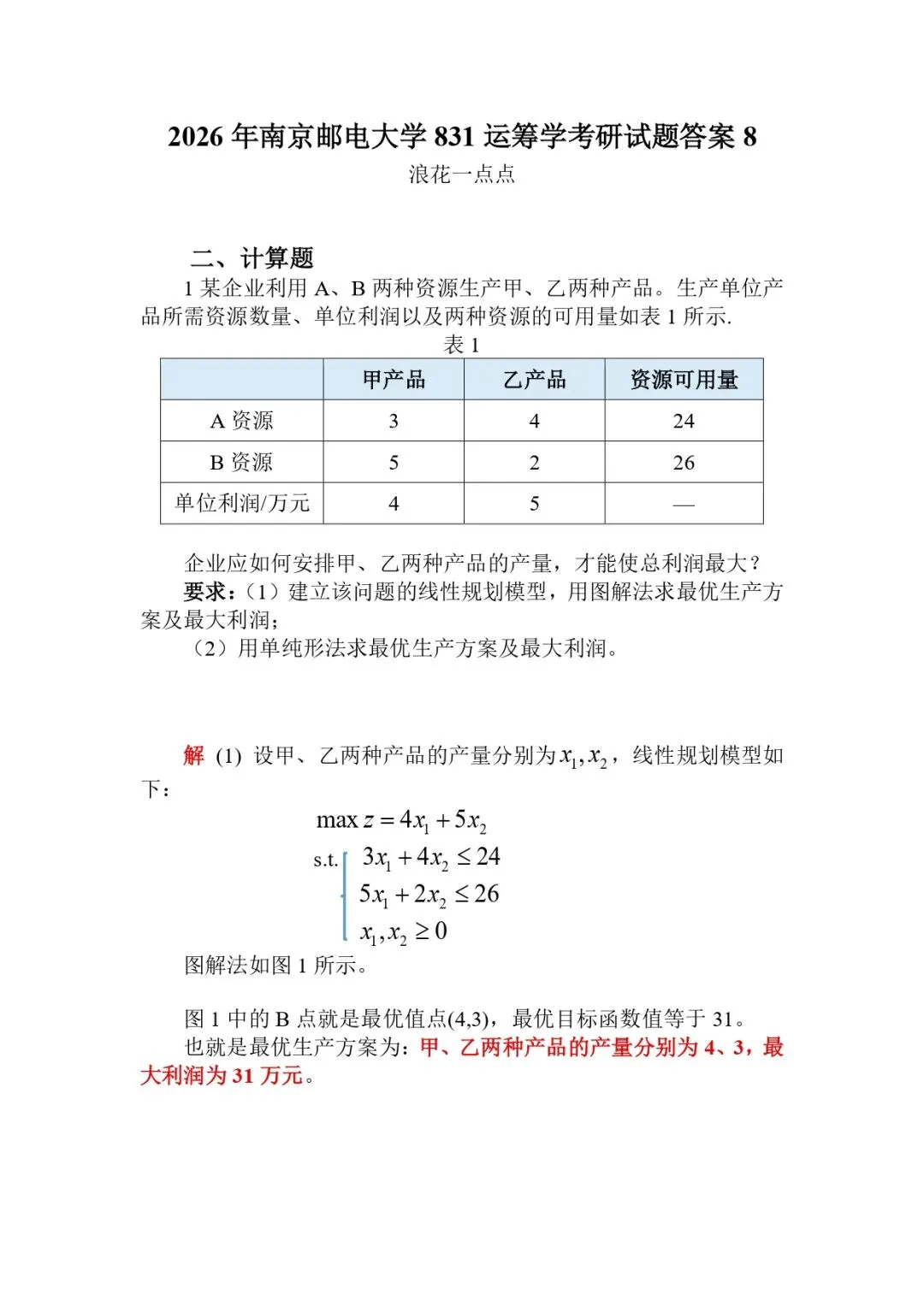 2026年南京邮电大学831运筹学考研试题答案8-第1张图片-四季读书网