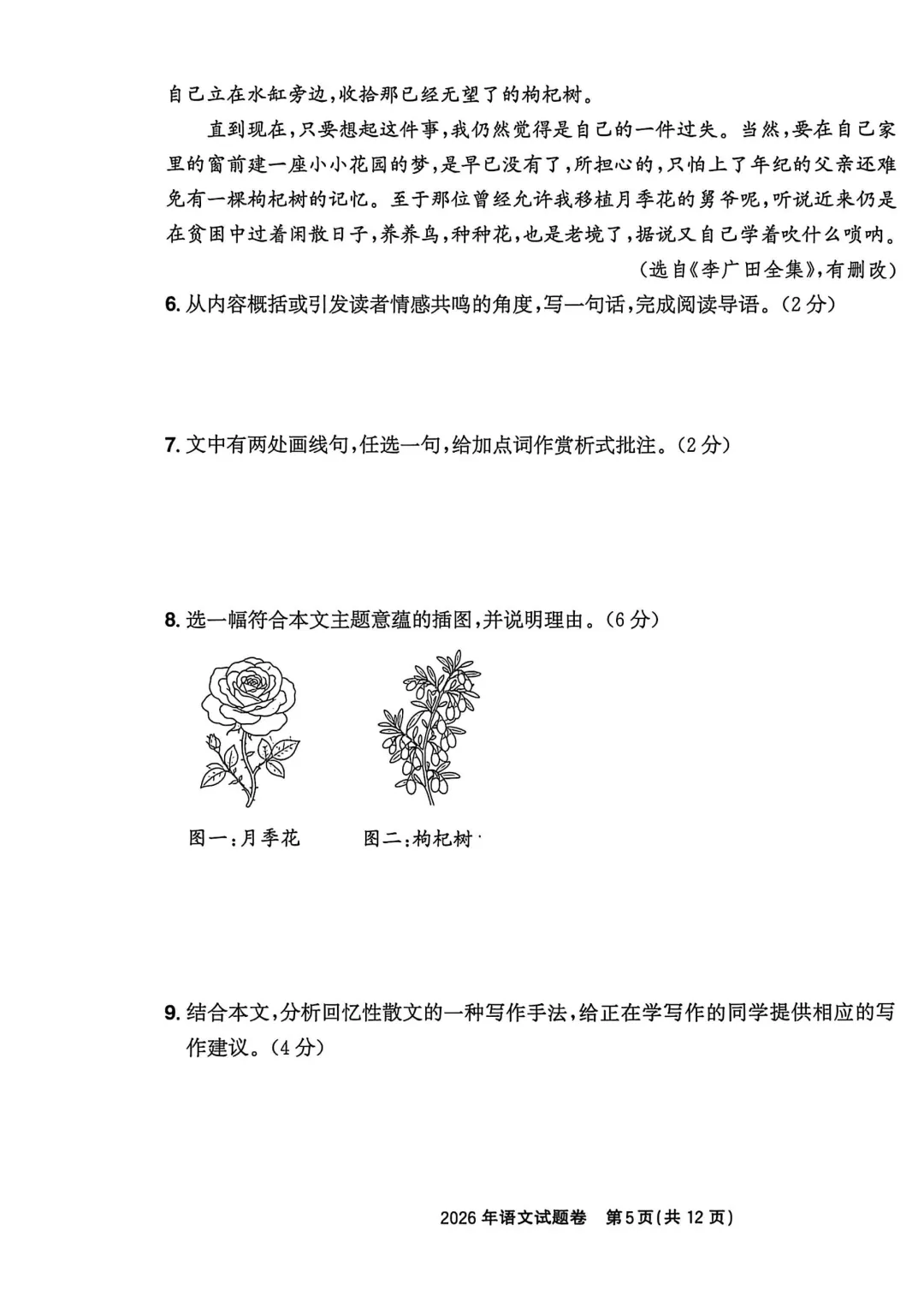 2026年浙江中考真题卷(附近三年浙江中考语文阅读命题分析)-第9张图片-四季读书网