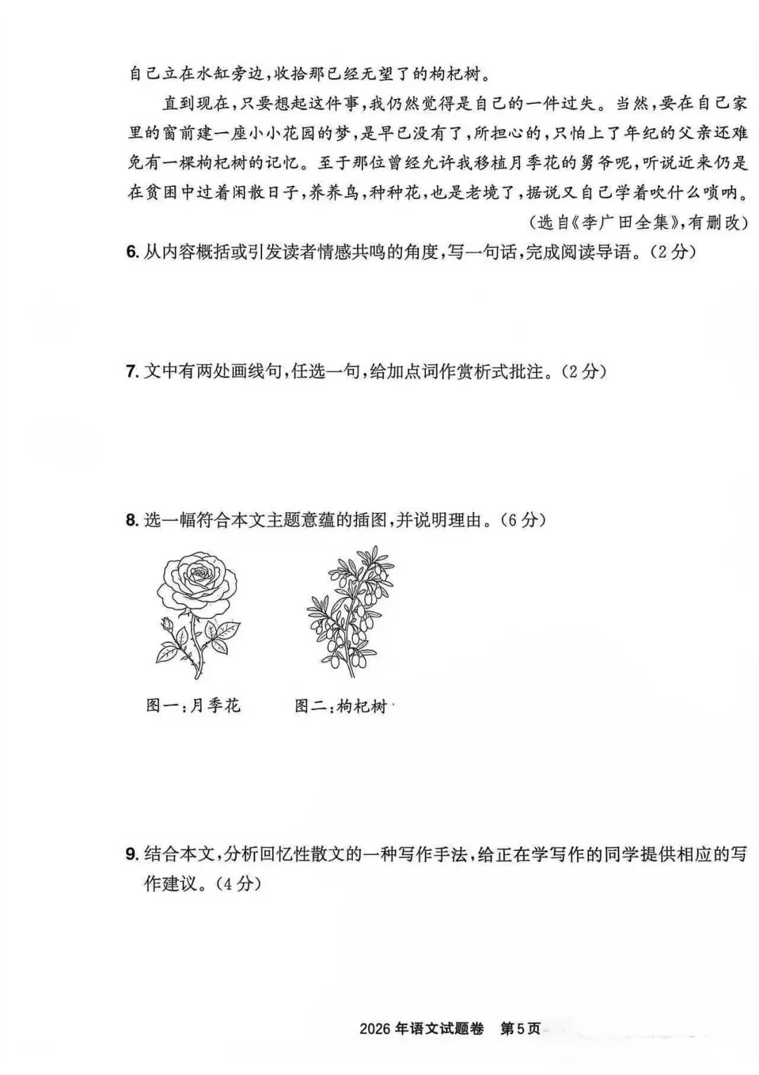 2026年浙江省中考语文试卷及答案-第5张图片-四季读书网 2026年浙江省中考语文试卷及答案-第5张图片-四季读书网