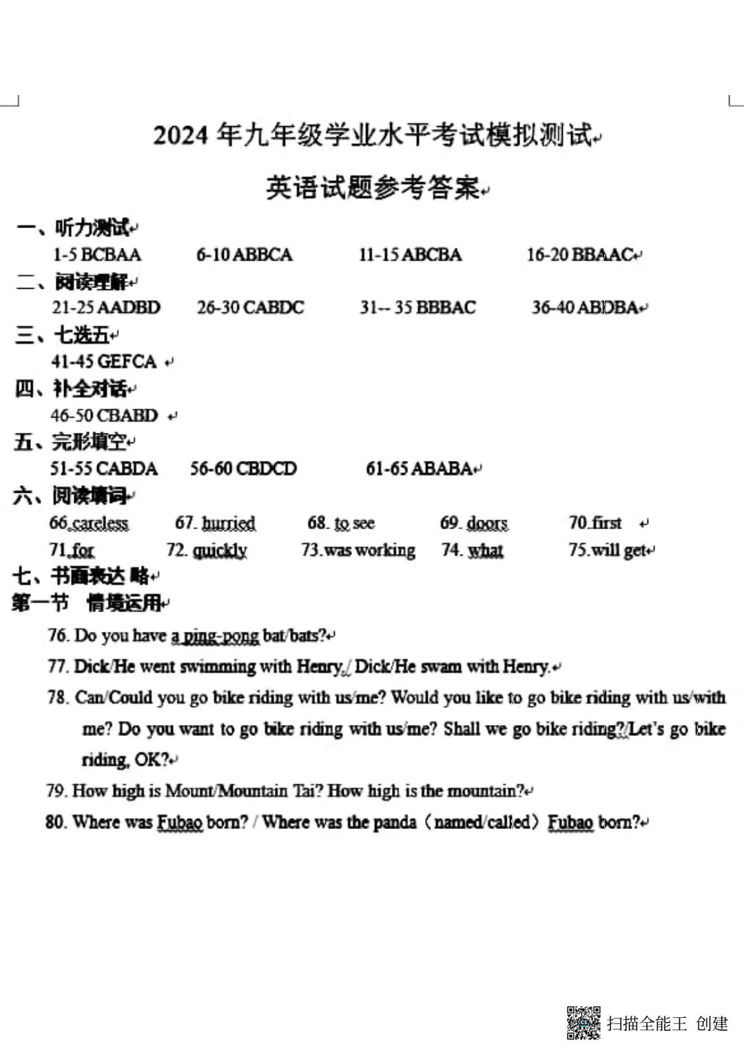 2024年5月九年级学业水平模拟考试(二模)英语试题-第12张图片-四季读书网