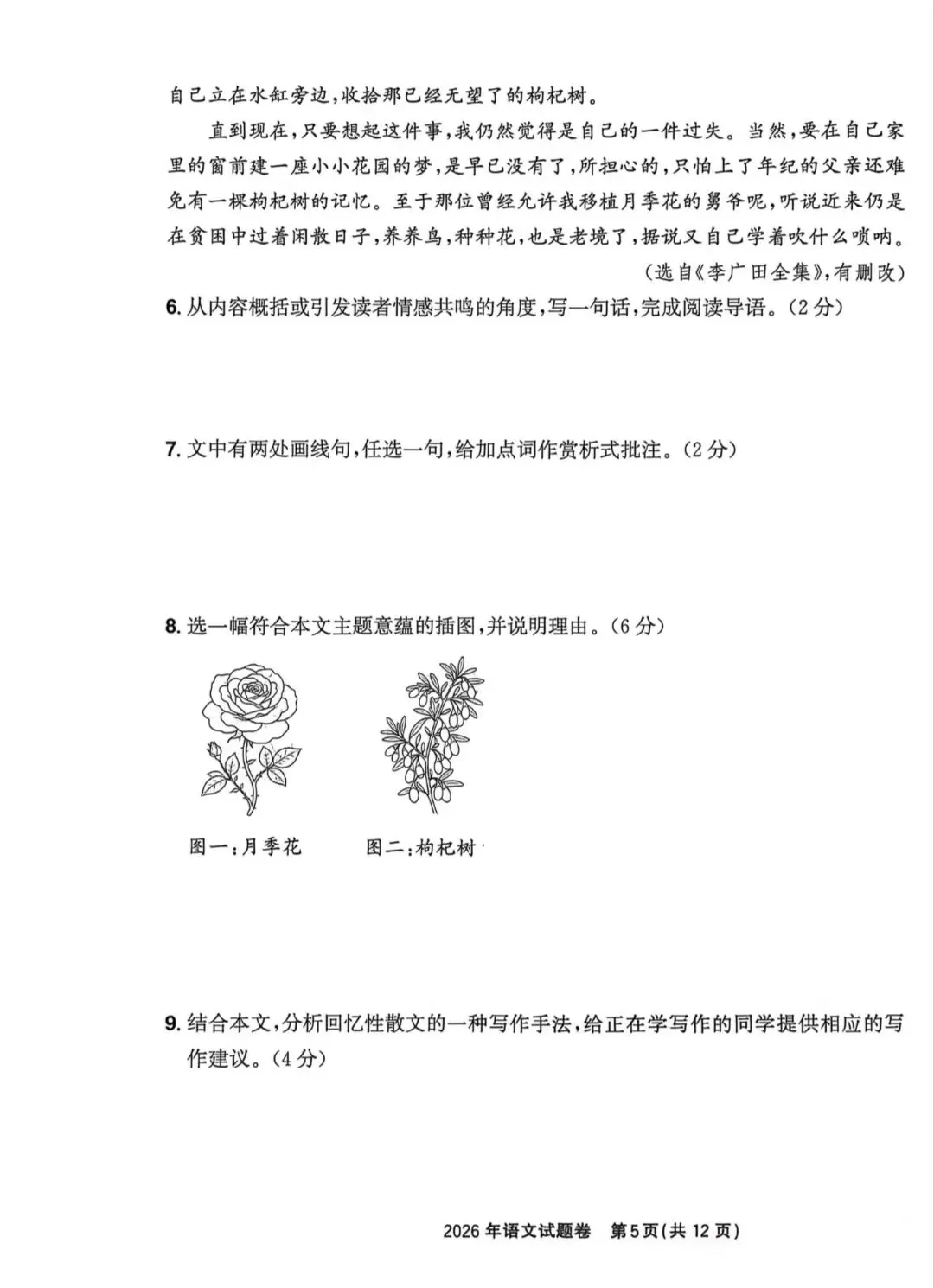 2026年浙江省中考语文卷-第5张图片-四季读书网