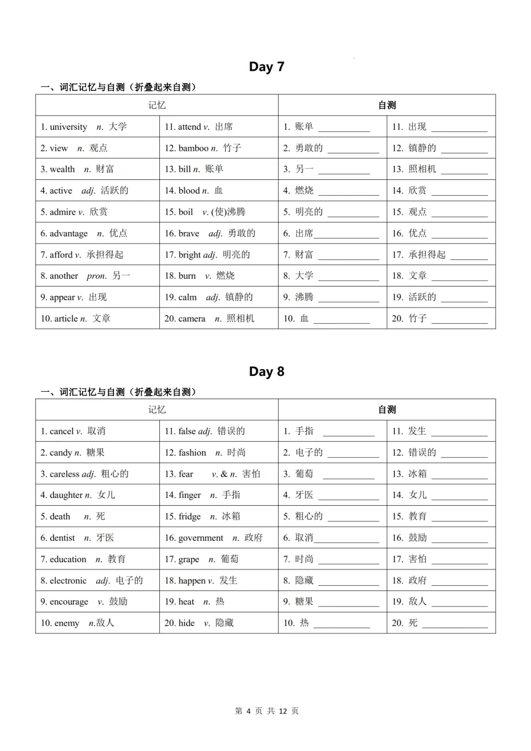 中考英语高频词汇24天背诵+默写表-第5张图片-四季读书网 中考英语高频词汇24天背诵+默写表-第5张图片-四季读书网