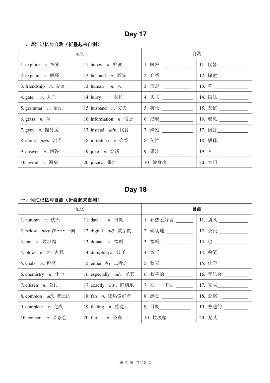 中考英语高频词汇24天背诵+默写表-第10张图片-四季读书网 中考英语高频词汇24天背诵+默写表-第10张图片-四季读书网