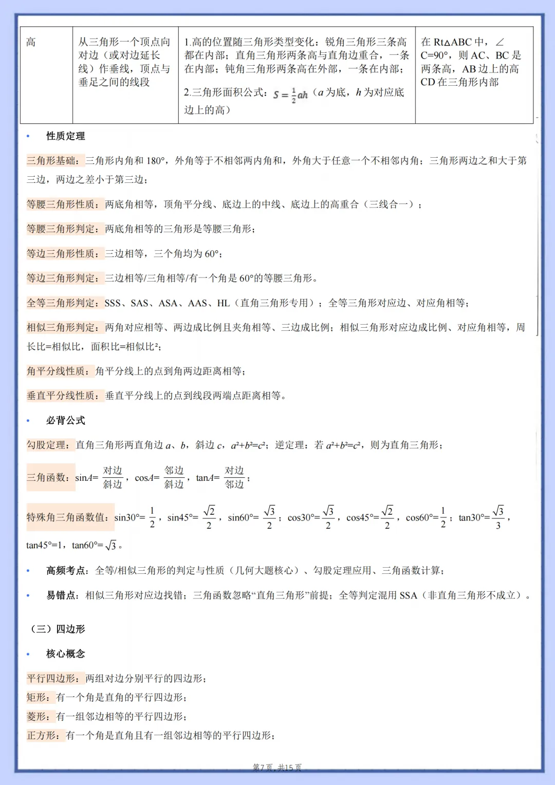2026年最新版中考数学核心基础知识清单,有完整电子版可打印,建议家长转发收藏!-第8张图片-四季读书网