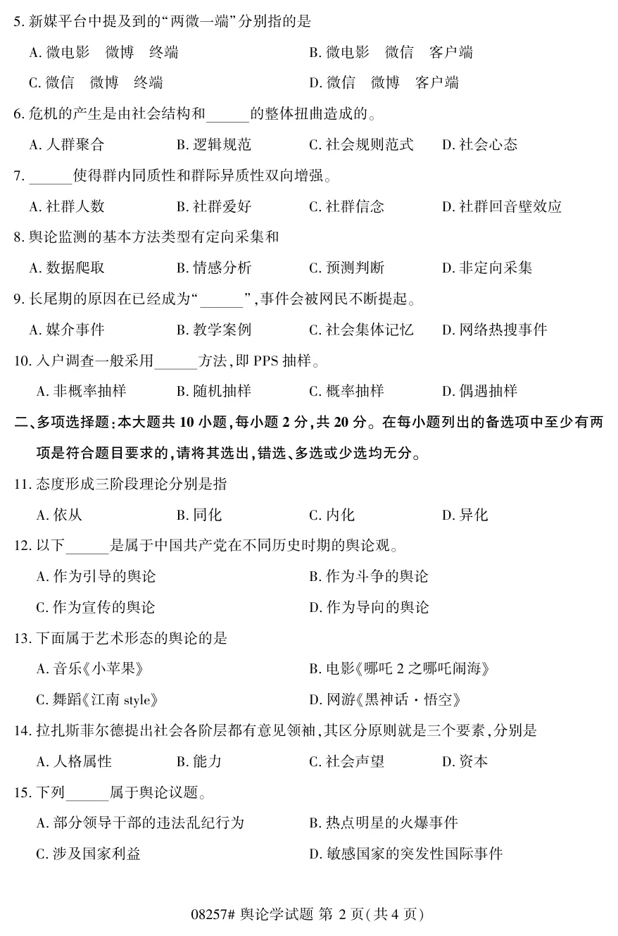 2026年4月自考舆论学08257真题和答案解析!-第2张图片-四季读书网 2026年4月自考舆论学08257真题和答案解析!-第2张图片-四季读书网