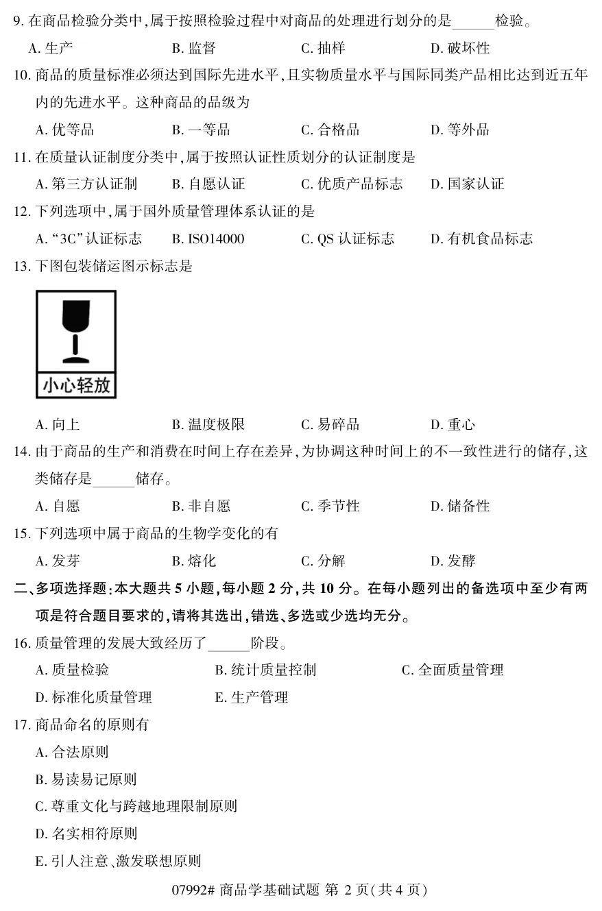 2026年4月自考商品学基础07992真题和答案解析!-第2张图片-四季读书网