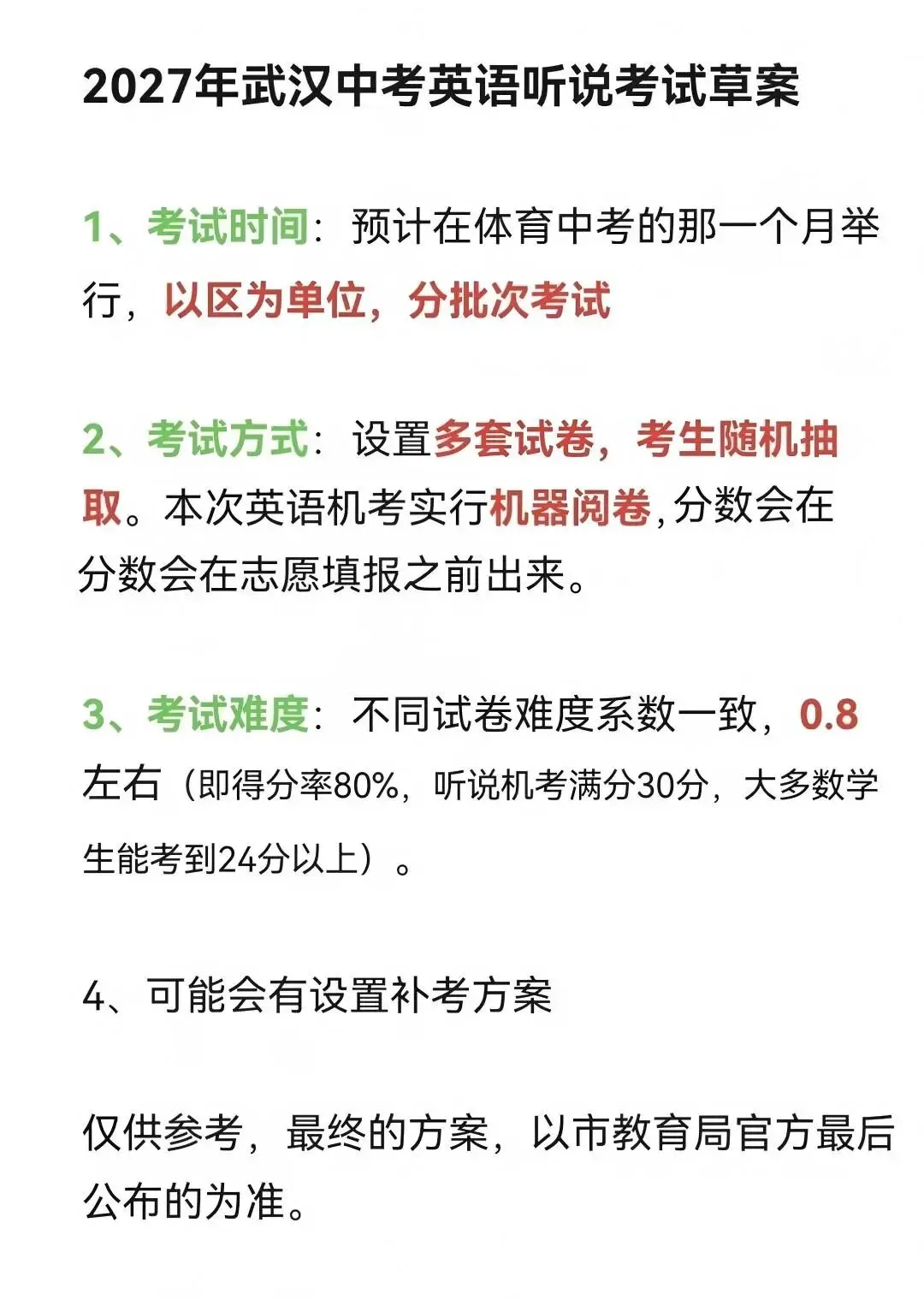 改革来了!告别哑巴英语,27届武汉中考英语新增口语30分,考试草案透露!-第3张图片-四季读书网