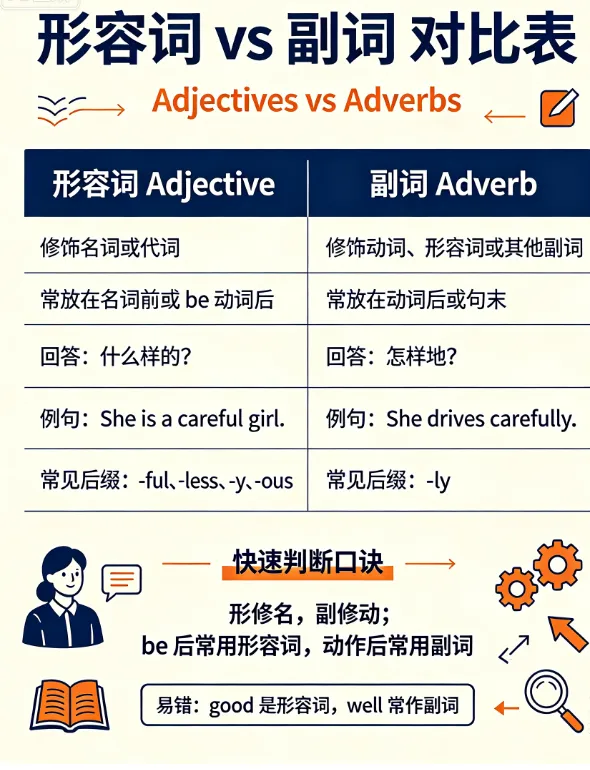 中考英语语法大全小课堂(第十一讲):形容词与副词——修饰界的“双璧”,一张表全搞定!-第1张图片-四季读书网 中考英语语法大全小课堂(第十一讲):形容词与副词——修饰界的“双璧”,一张表全搞定!-第1张图片-四季读书网