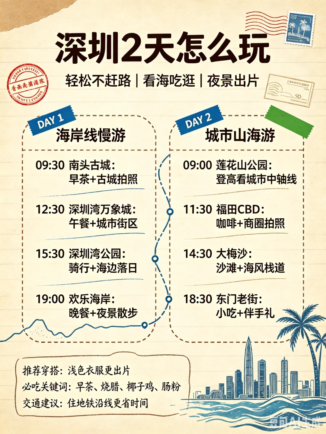 深圳2天怎么玩?豆包AI 3秒生成手账式旅行攻略,排版绝美