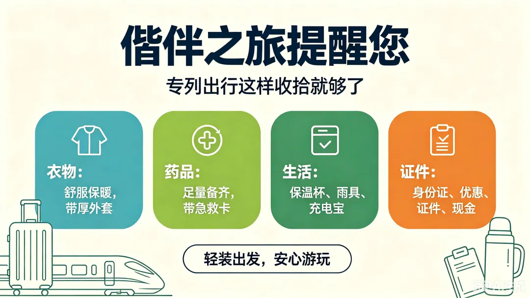中老年专列旅游打包攻略!4大类清单全覆盖,照着收拾不费力