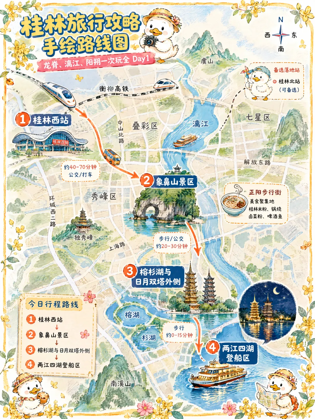 桂林旅行攻略手绘路线图,龙脊、漓江、阳朔一次玩全