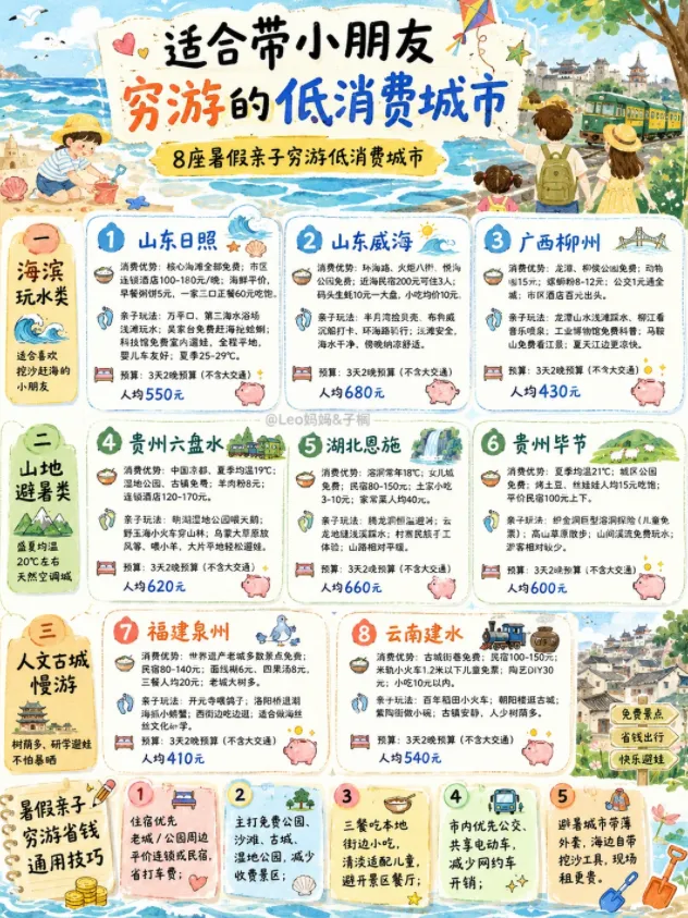暑假带娃穷游这8座低消费城市旅游攻略!