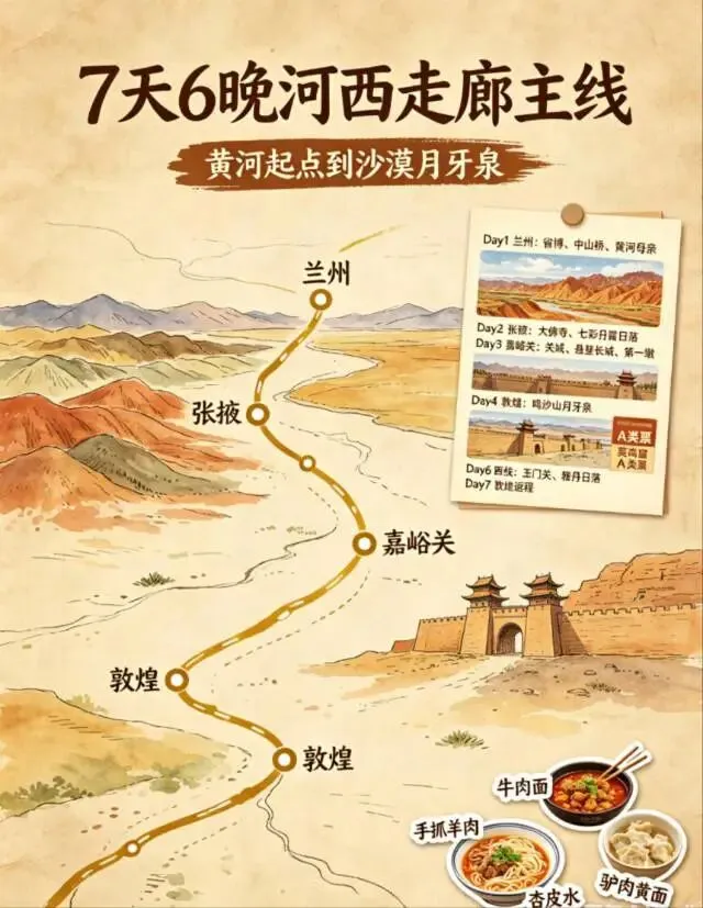 完整7天6晚河西走廊主线甘肃旅游攻略(兰州→张掖→嘉峪关→敦煌)分高铁自由行版+自驾版