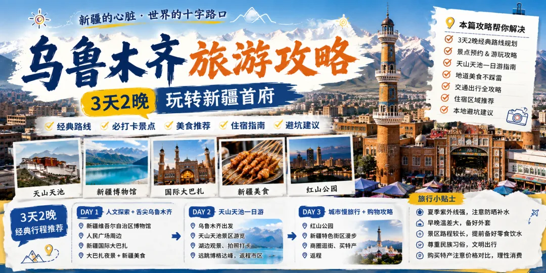 乌鲁木齐旅游攻略:第一次去新疆怎么玩?天山天池+大巴扎+博物馆,3天2晚玩转新疆首府