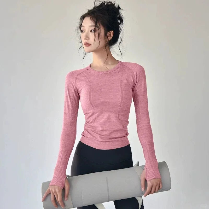 全新lulu运动上衣女秋冬款修身圆领速干瑜伽