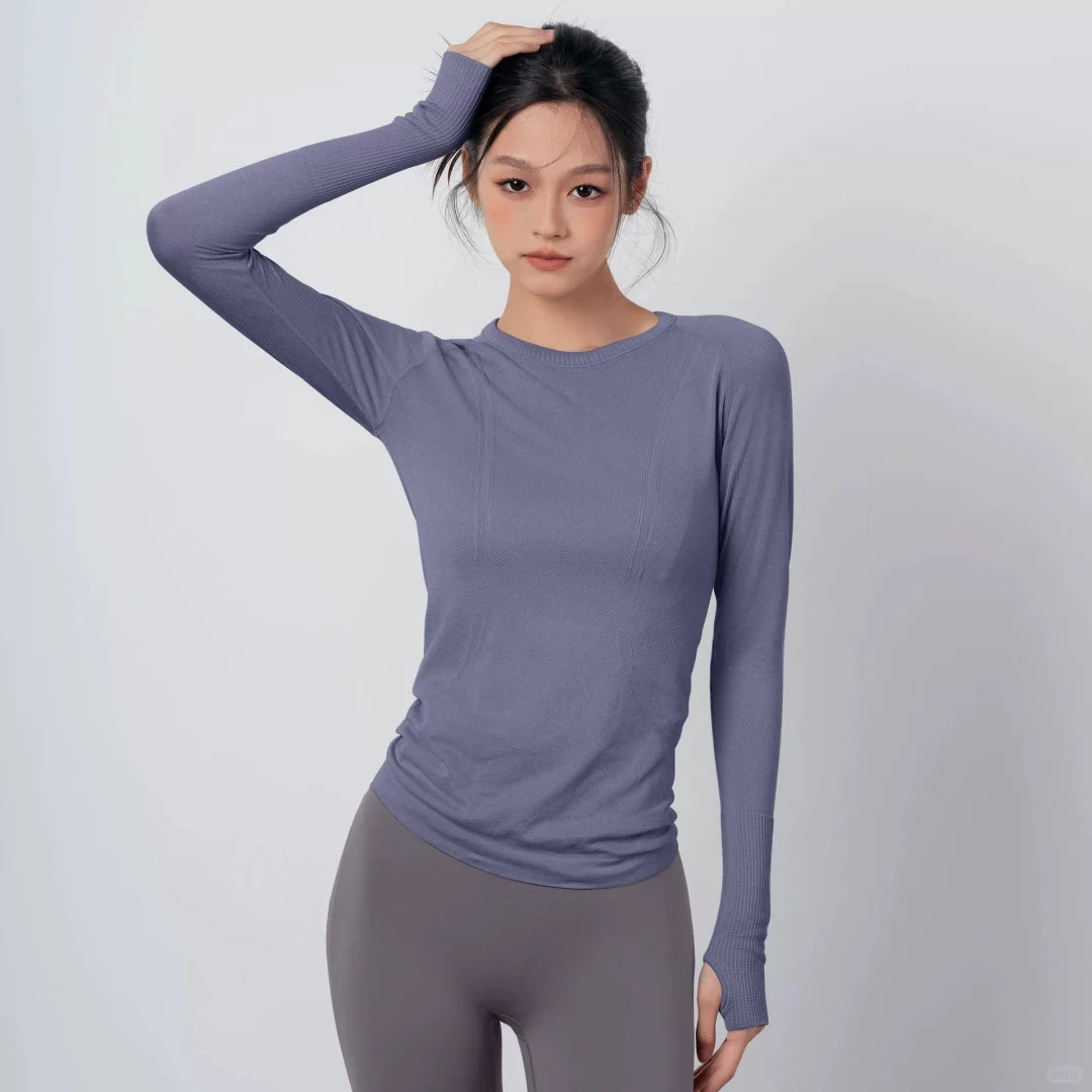 全新lulu运动上衣女秋冬款修身圆领速干瑜伽