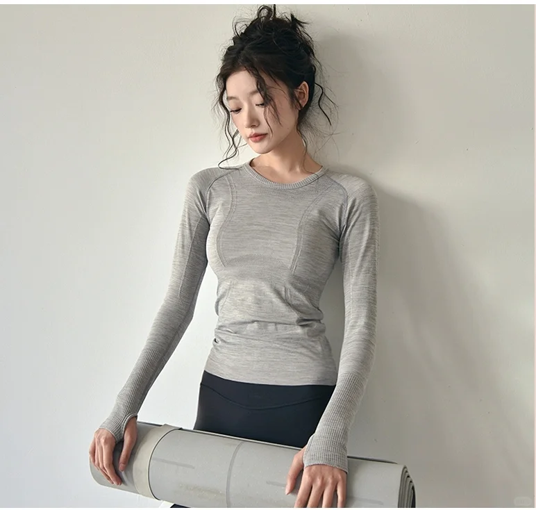 全新lulu运动上衣女秋冬款修身圆领速干瑜伽