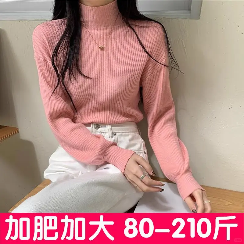大码黑色打底衫女内搭秋冬洋气半高领💧