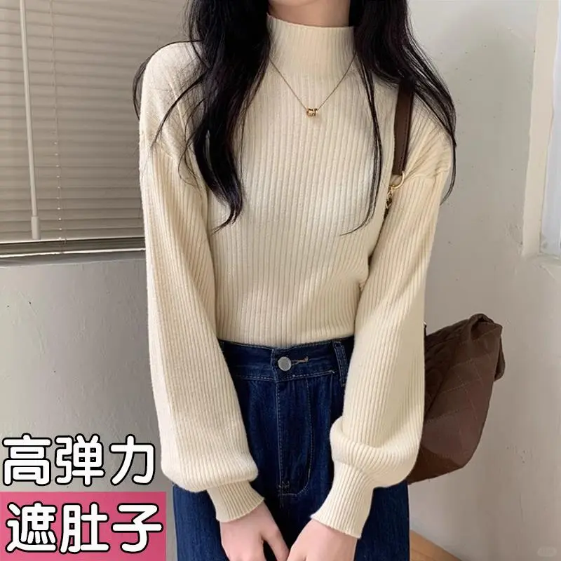 大码黑色打底衫女内搭秋冬洋气半高领💧