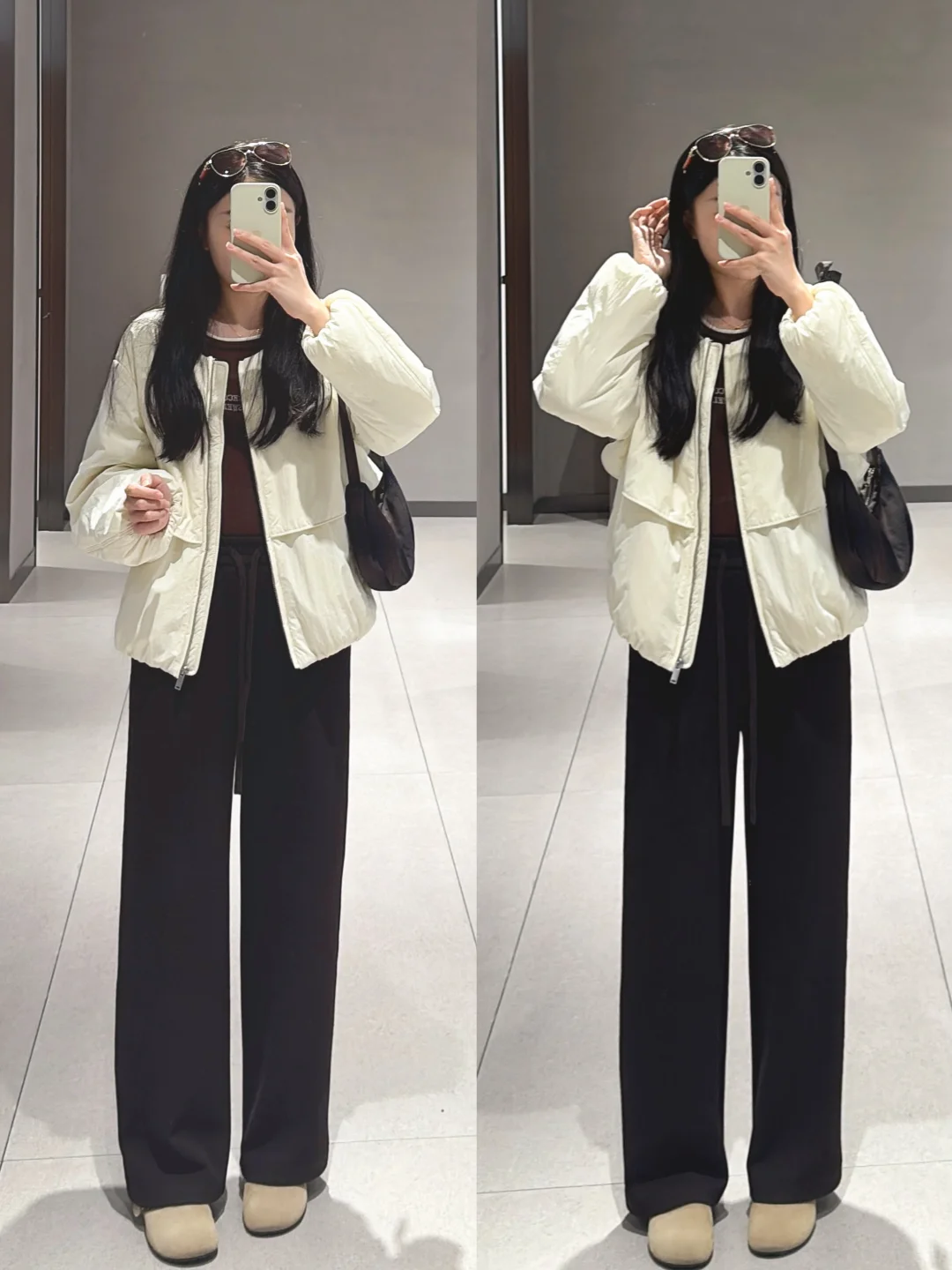 MM小麦檬|活力奶白色棉服+咖色休闲裤