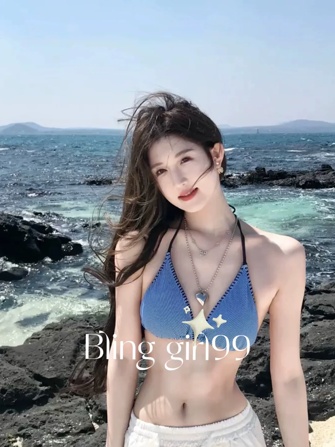 海岛度假🌊蓝条纹盐系bikini尊嘟太出片啦～