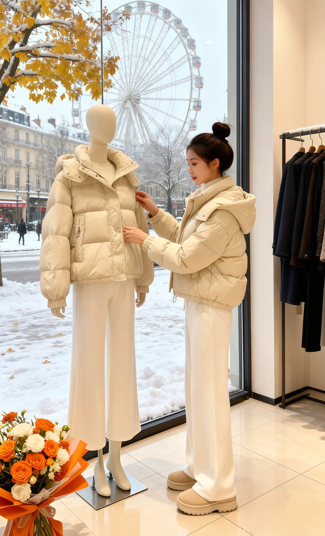 连帽棉服外套