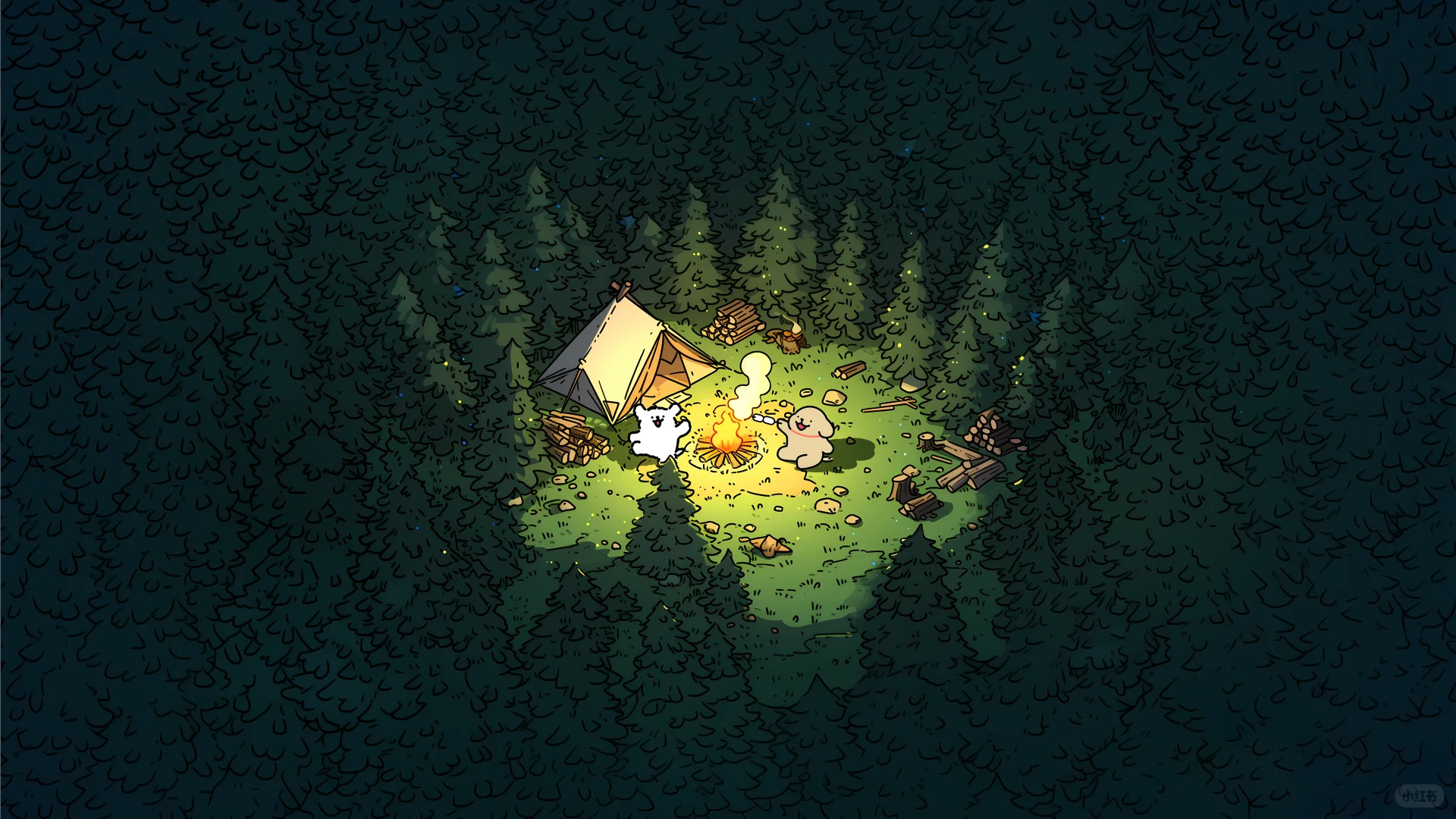 𝐒𝐡𝐚𝐫𝐞 | 线条小狗 露营 壁纸