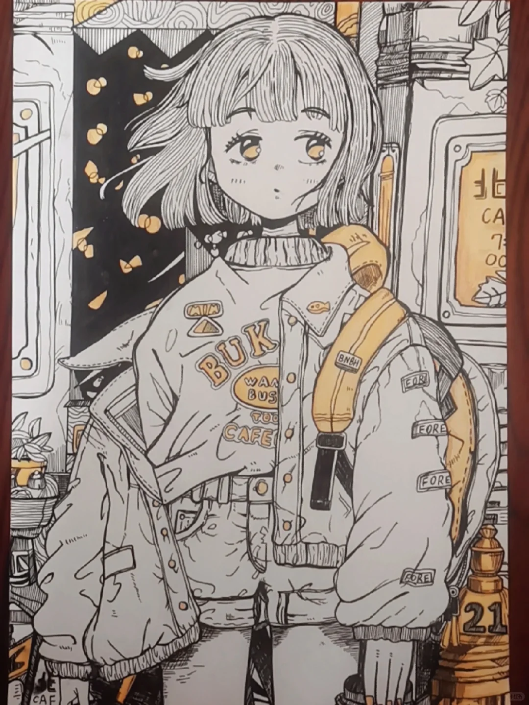 黑白线条女孩