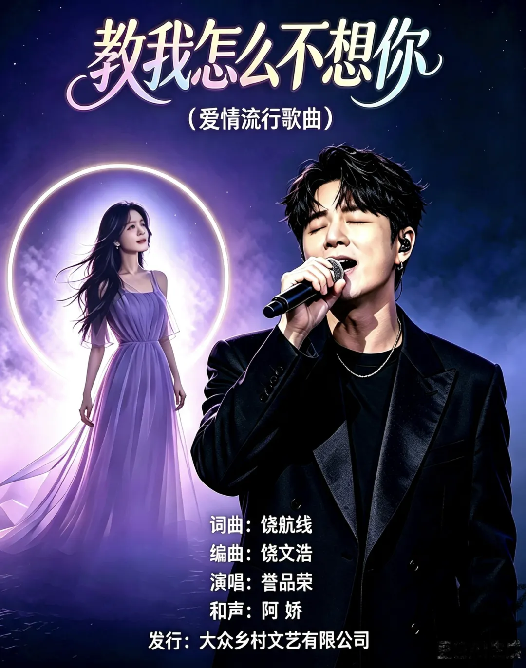 最新原创歌曲:《教我怎么不想你》词曲:饶航线 编曲:饶文浩 演唱:誉品荣 和声:阿娇 发行:大众乡村文艺有限公司