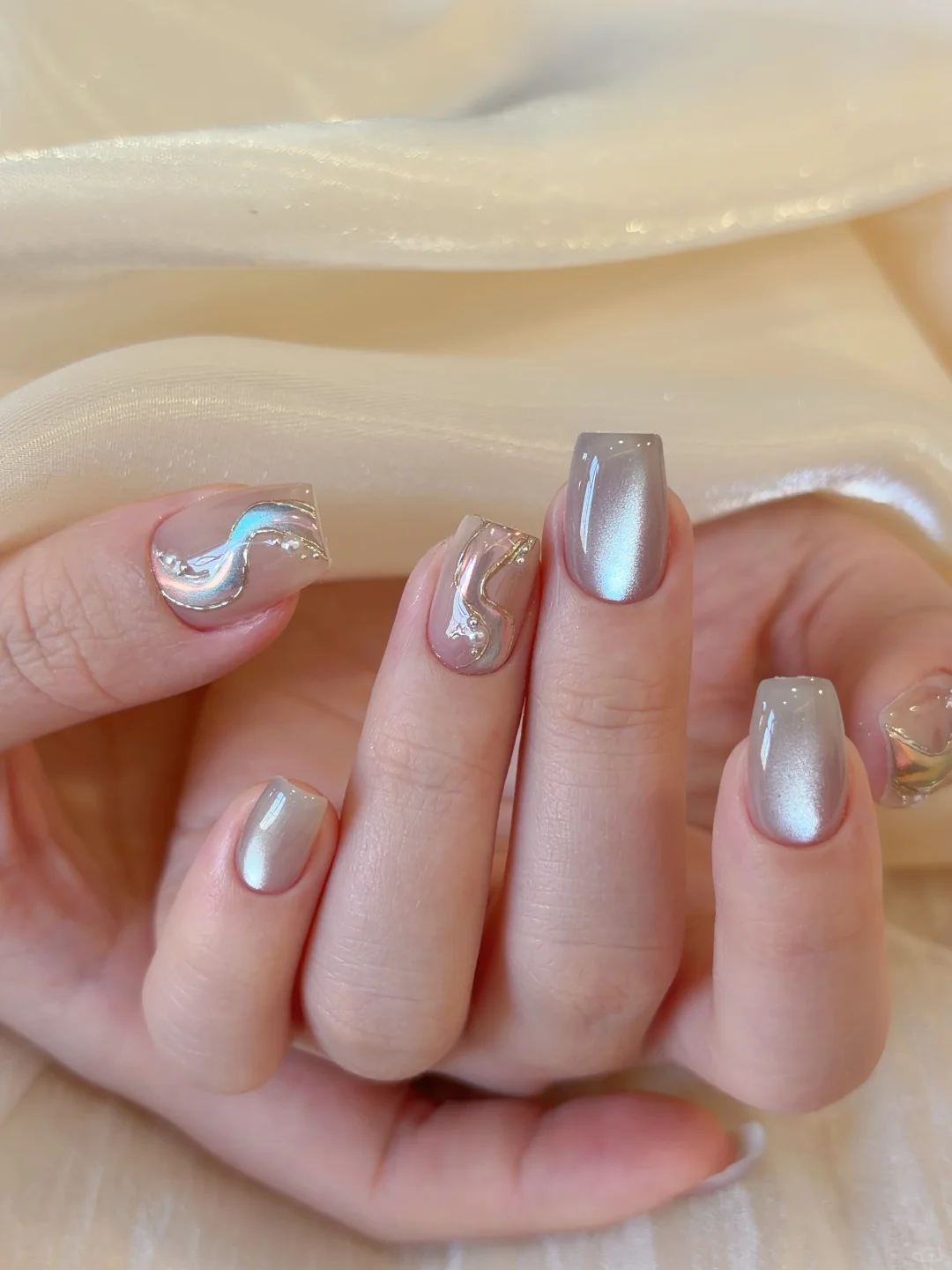 清透感丝带猫眼美甲｜东莞美甲💅