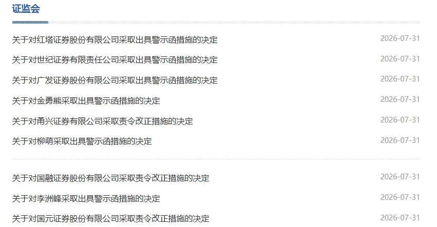 一天内6家券商被证监会采取监管措施!